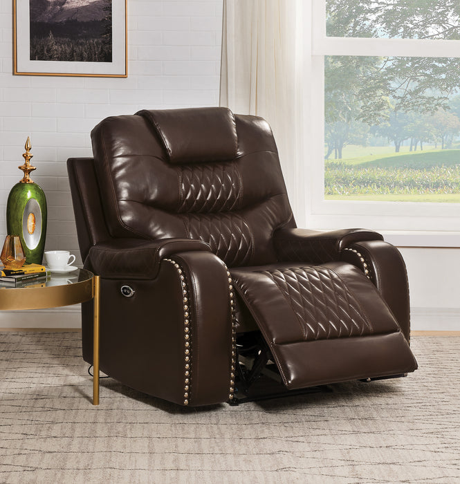 Braylon Brown PU Recliner (Power Motion) - Inland Furniture (San Bernardino, CA)