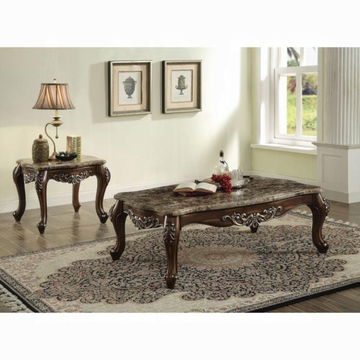Latisha Marble & Antique Oak Coffee Table - Inland Furniture (San Bernardino, CA)