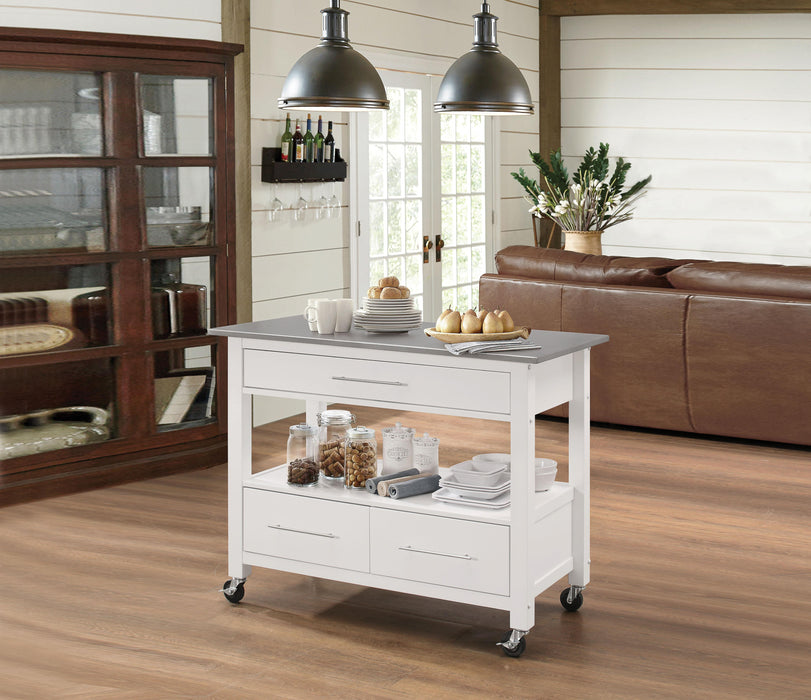 Ottawa Stainless Steel & White Kitchen Cart - Inland Furniture (San Bernardino, CA)