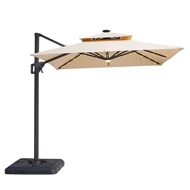 Xico 8 Ft Square Umbrella w/ Double Top w/ LED Light + 37" Large Base - Inland Furniture (San Bernardino, CA)