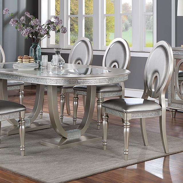 CATHALINA Oval Dining Table, Silver - Inland Furniture (San Bernardino, CA)