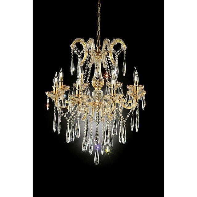 Christiana Gold 35"H Ceiling Lamp Gold, Hanging Crystal - Inland Furniture (San Bernardino, CA)