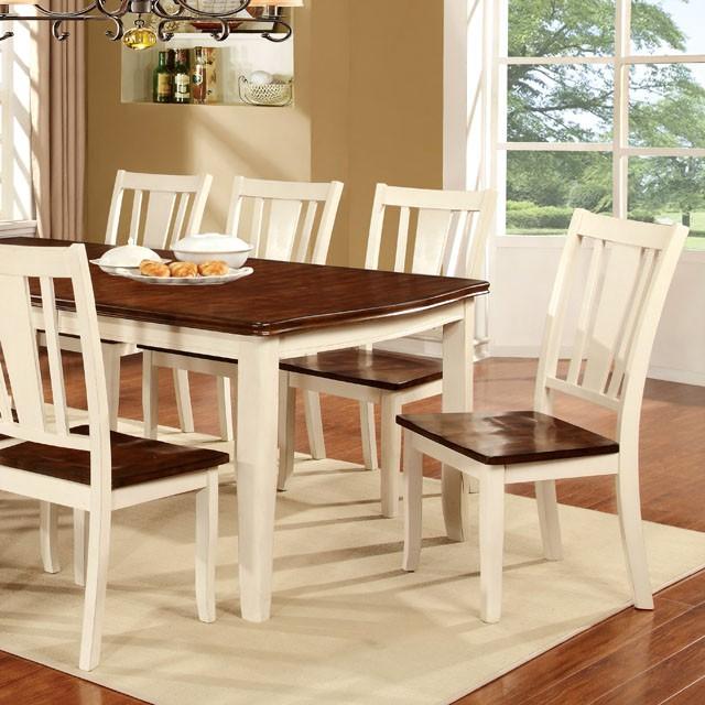 DOVER Vintage White/Cherry Dining Table w/ 18" Leaf - Inland Furniture (San Bernardino, CA)