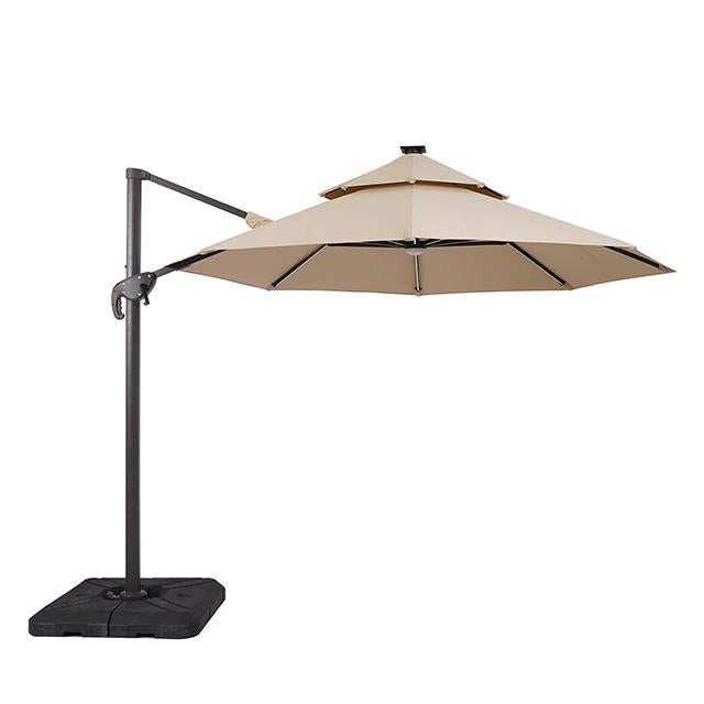 Fera 10 Ft Round Umbrella w/ LED Bulb + 37" Large Base - Inland Furniture (San Bernardino, CA)