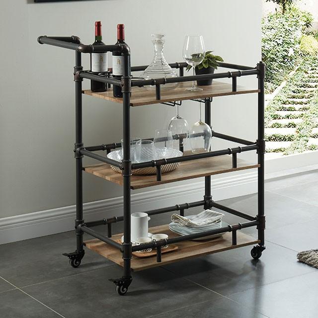 Aylmer Sand Black/Natural Serving Cart - Inland Furniture (San Bernardino, CA)