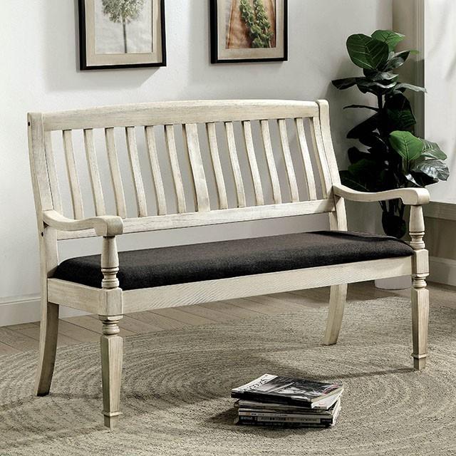 Georgia Antique White/Gray Love Seat Bench - Inland Furniture (San Bernardino, CA)