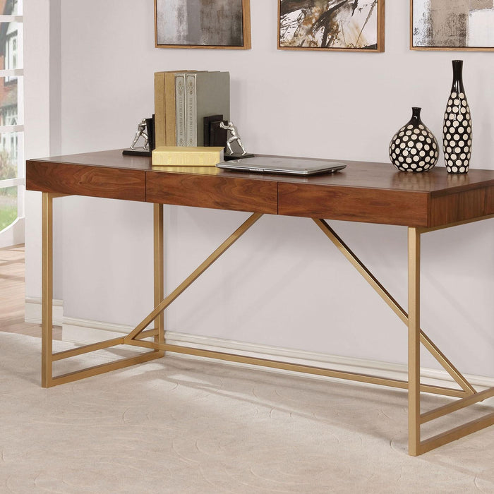 Halstein Light Walnut/Gold Desk - Inland Furniture (San Bernardino, CA)