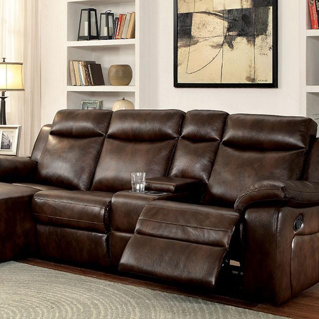 Hardy Brown Sectional w/ Console, Brown - Inland Furniture (San Bernardino, CA)
