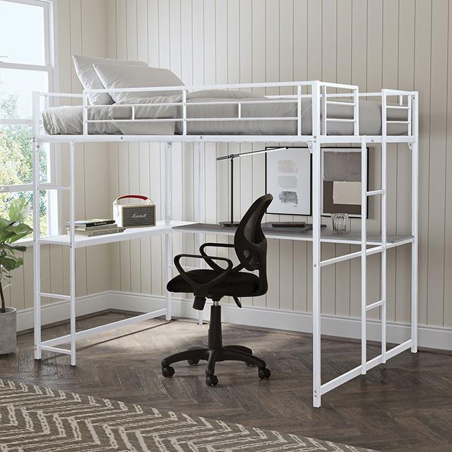 Cybill Full Loft Bed White, Silver, & Black - Inland Furniture (San Bernardino, CA)