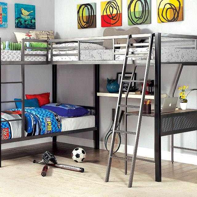 BALLARAT Silver Triple Twin Bunk Bed w/ Desk - Inland Furniture (San Bernardino, CA)