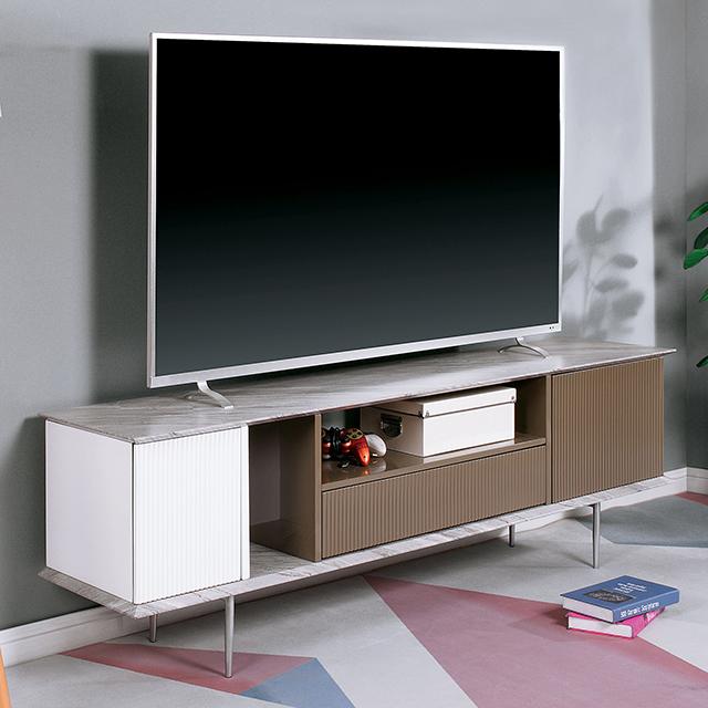 BLAIR 70" TV Console, White/Champagne/Gray - Inland Furniture (San Bernardino, CA)