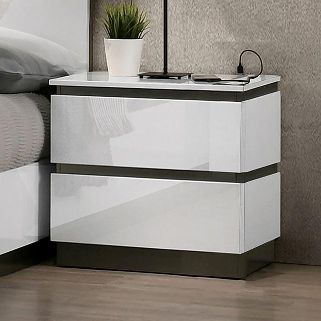 BIRSFELDEN Night Stand w/ USB, White - Inland Furniture (San Bernardino, CA)