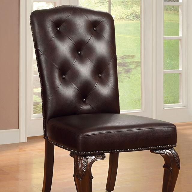 Bellagio Brown Cherry/Pattern Leatherette Side Chair (2/CTN) - Inland Furniture (San Bernardino, CA)