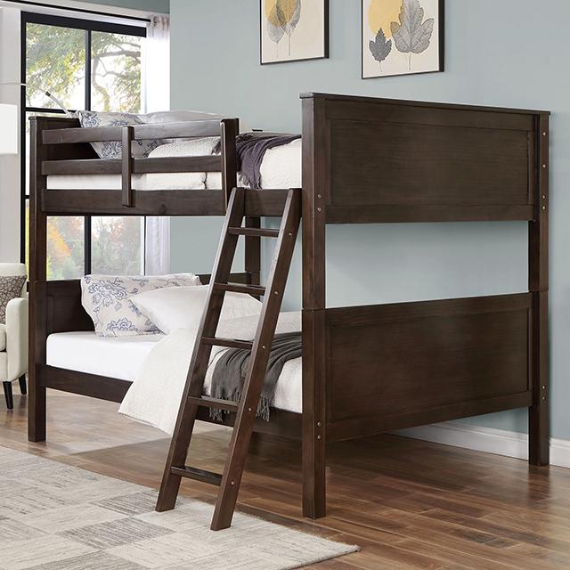 STAMOS Full/Full, Twin/Full, & Twin/twin Bunk Bed, Walnut - Inland Furniture (San Bernardino, CA)