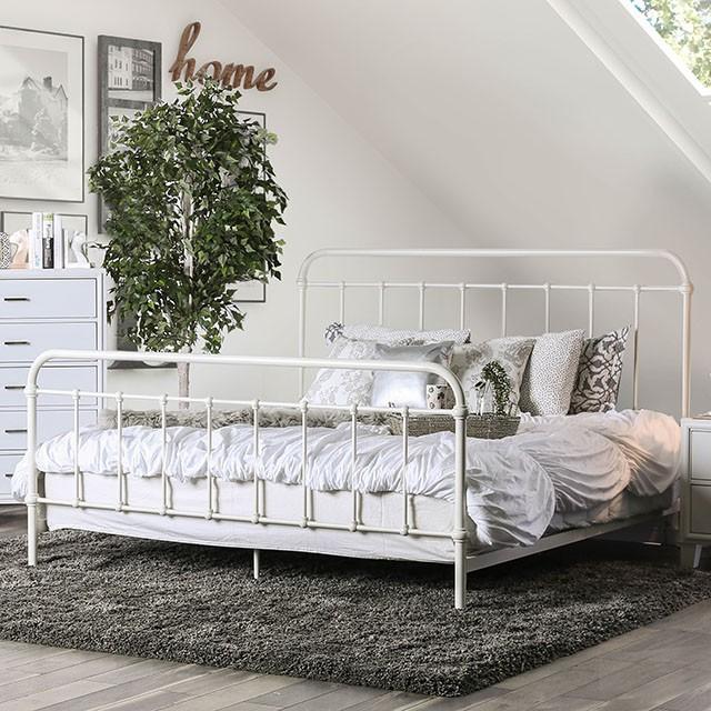 IRIA Vintage White Cal.King, E.King, & Full Bed - Inland Furniture (San Bernardino, CA)
