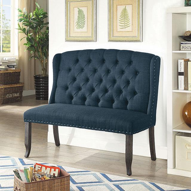 Sania III Blue 2-Seater Love Seat Bench, Blue - Inland Furniture (San Bernardino, CA)
