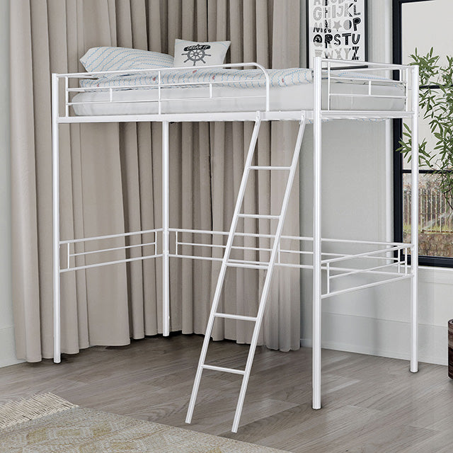 Myles Twin Loft Bed White, Silver & Black - Inland Furniture (San Bernardino, CA)