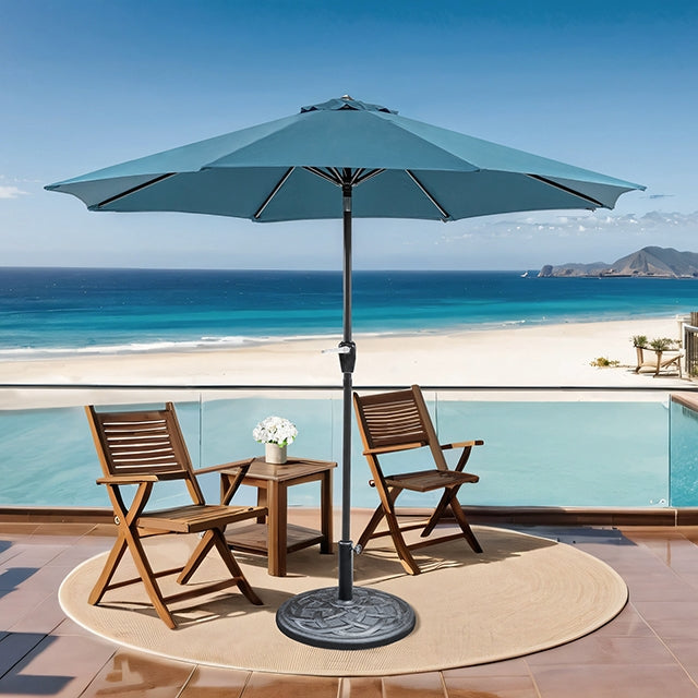 Soli 9' Outdoor Umbrella w/ Auto Tilt + 21" Round Base - Inland Furniture (San Bernardino, CA)
