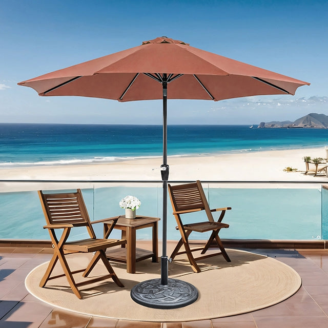 Soli 9' Outdoor Umbrella w/ Auto Tilt + 21" Round Base - Inland Furniture (San Bernardino, CA)