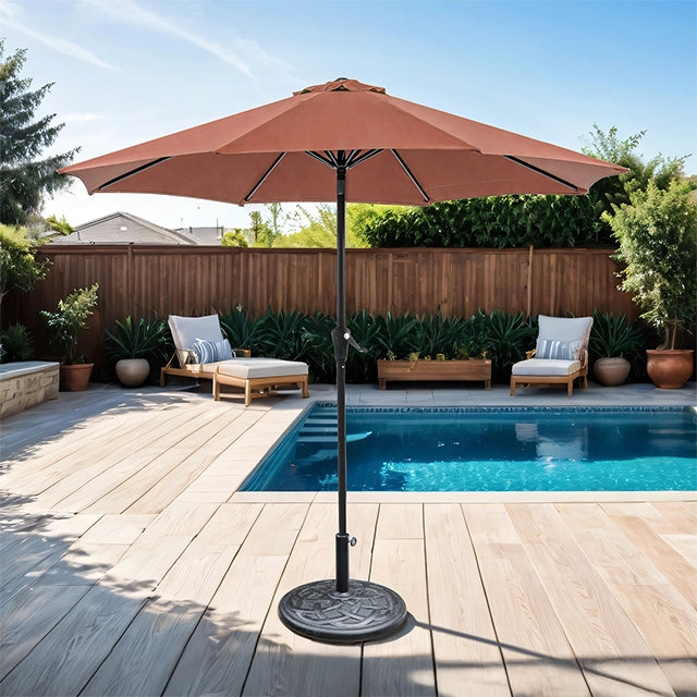 Tano 9' Outdoor Umbrella + 21" Round Base - Inland Furniture (San Bernardino, CA)