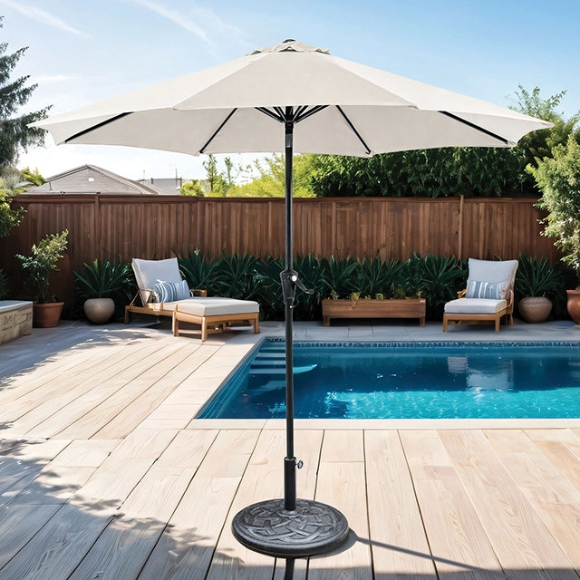 Tano 9' Outdoor Umbrella + 21" Round Base - Inland Furniture (San Bernardino, CA)