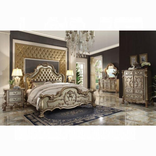 Dresden Bone PU & Gold Patina Eastern King Bed - Inland Furniture (San Bernardino, CA)