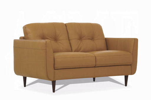 Radwan Camel Leather Loveseat - Inland Furniture (San Bernardino, CA)