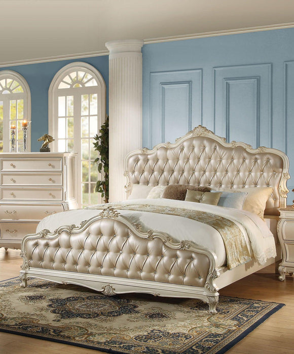 Acme Chantelle King Bed with Button Tufted Panels in Pearl White 23537EK - Inland Furniture (San Bernardino, CA)