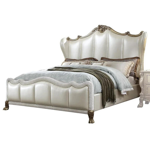 Acme Furniture Dresden II King Bed in Pearl White PU & Gold Patina 27817EK - Inland Furniture (San Bernardino, CA)