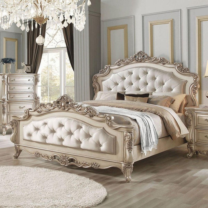 Acme Furniture Gorsedd Queen Panel Bed in Antique White - Inland Furniture (San Bernardino, CA)