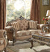 Acme Ragenardus Loveseat with 2 Pillows in Fabric & Vintage Oak 56031 - Inland Furniture (San Bernardino, CA)