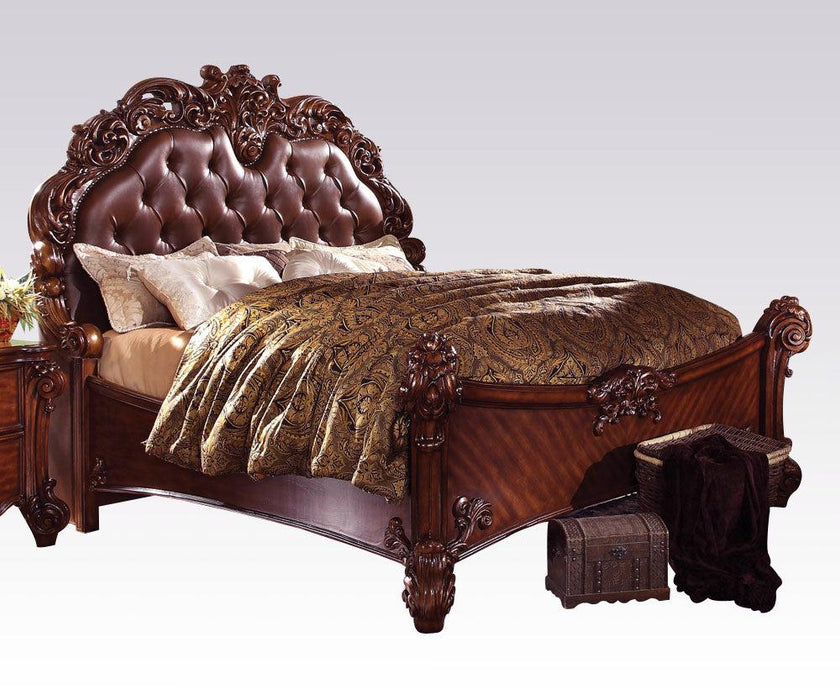 Acme Vendome Queen Panel Bed with Button Tufted Headboard in Cherry 22000Q - Inland Furniture (San Bernardino, CA)