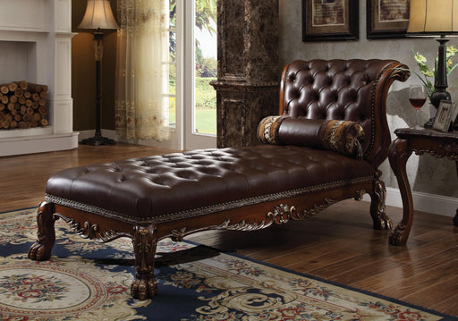 Dresden PU & Cherry Oak Chaise & Pillow - Inland Furniture (San Bernardino, CA)