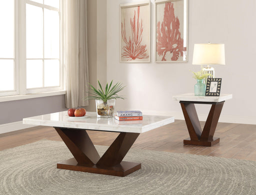Forbes White Marble & Walnut Coffee Table - Inland Furniture (San Bernardino, CA)