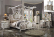 Picardy Fabric & Antique Pearl Eastern King Bed (Canopy) - Inland Furniture (San Bernardino, CA)