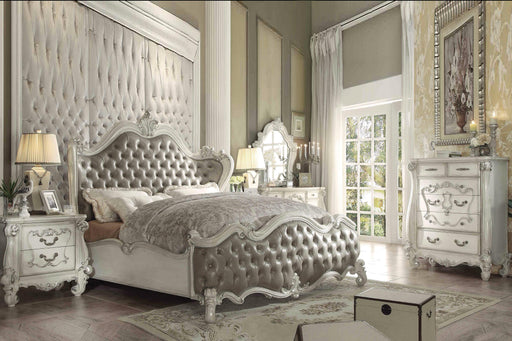 Versailles Vintage Gray PU & Bone White Eastern King Bed - Inland Furniture (San Bernardino, CA)