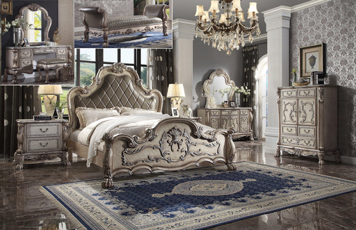 Dresden Vintage Bone White & PU Queen Bed - Inland Furniture (San Bernardino, CA)