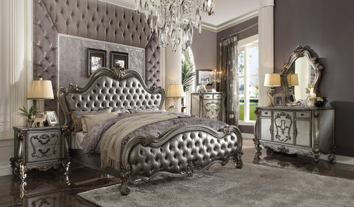 Versailles II Silver PU & Antique Platinum Queen Bed - Inland Furniture (San Bernardino, CA)