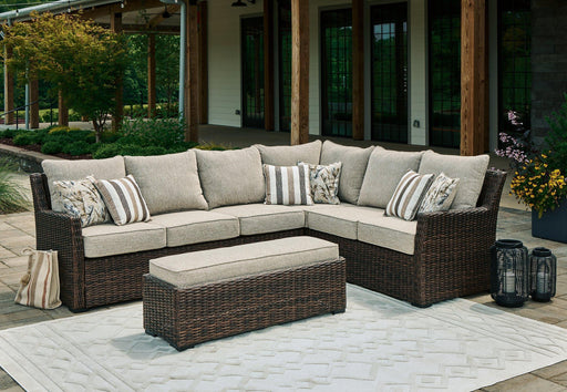 Brook Ranch Outdoor Sofa Sectional/Bench with Cushion (Set of 3) - Inland Furniture (San Bernardino, CA)