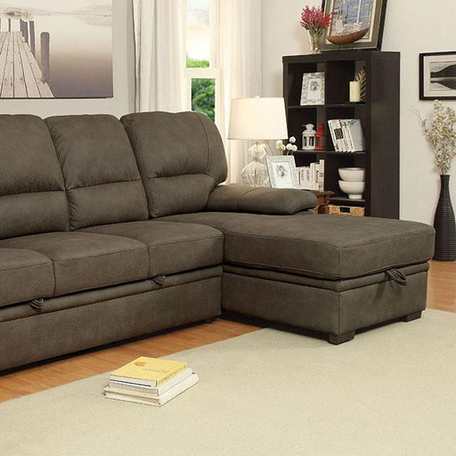 ALCESTER Brown & Gray Sectional w/ Sleeper, Ash - Inland Furniture (San Bernardino, CA)