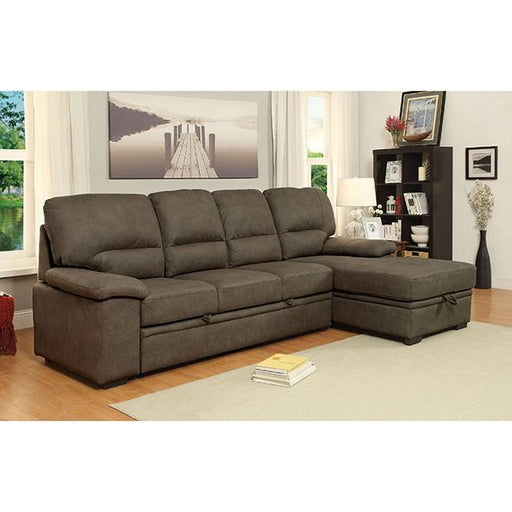 ALCESTER Brown & Gray Sectional w/ Sleeper, Ash - Inland Furniture (San Bernardino, CA)