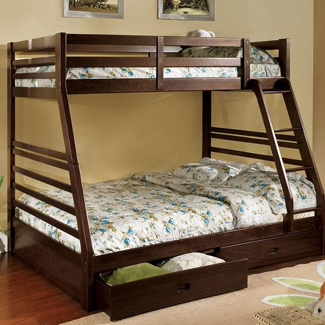 California II Cherry Twin/Full Bunk Bed w/ 2 Drawers Cherry, Walnut, Grey, &Oak - Inland Furniture (San Bernardino, CA)