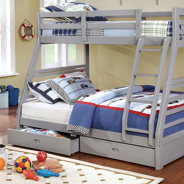 California II Cherry Twin/Full Bunk Bed w/ 2 Drawers Cherry, Walnut, Grey, &Oak - Inland Furniture (San Bernardino, CA)