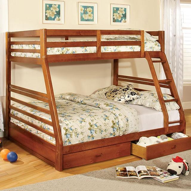 California II Cherry Twin/Full Bunk Bed w/ 2 Drawers Cherry, Walnut, Grey, &Oak - Inland Furniture (San Bernardino, CA)