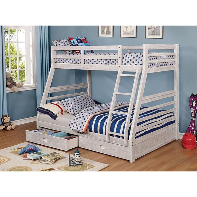 California III Wire-Brushed White Twin/Full Bunk Bed w/ 2 Drawers - Inland Furniture (San Bernardino, CA)