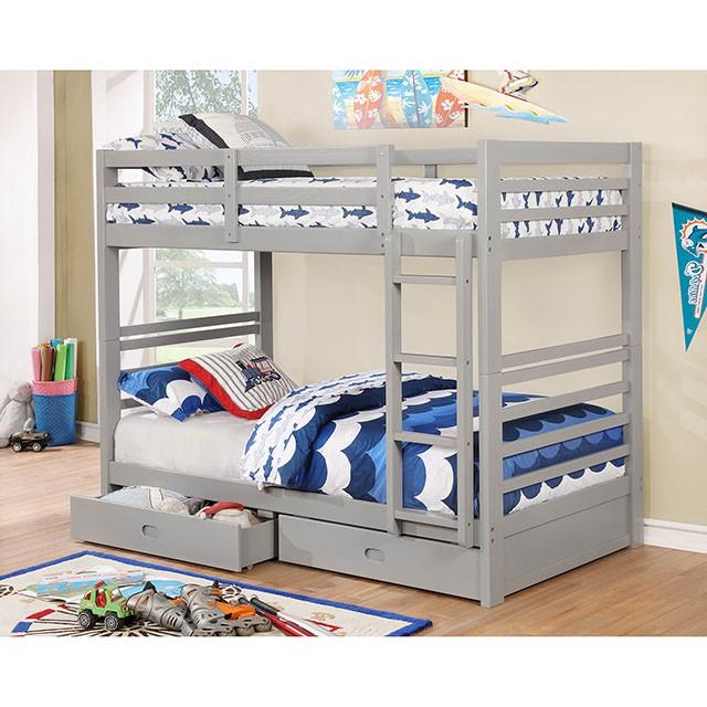 California Iv Black, Walnut, Gray, & White Twin/Twin Bunk Bed - Inland Furniture (San Bernardino, CA)