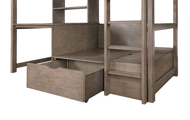 CALLISTUS Twin Workstation Loft Bed, White & Gray - Inland Furniture (San Bernardino, CA)