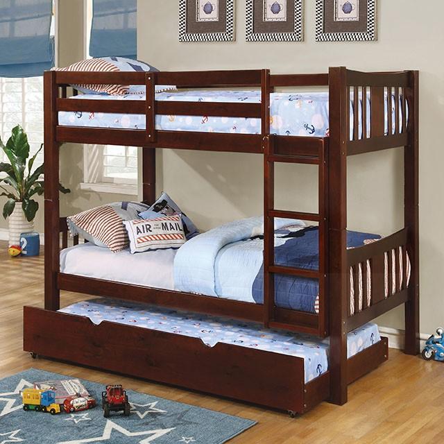 Cameron Dark Walnut, White & Gray Full/Full Bunk Bed - Inland Furniture (San Bernardino, CA)