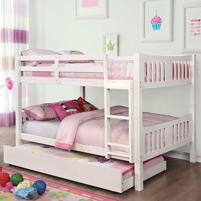 Cameron Dark Walnut, White & Gray Full/Full Bunk Bed - Inland Furniture (San Bernardino, CA)