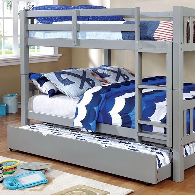 Cameron Dark Walnut, White & Gray Full/Full Bunk Bed - Inland Furniture (San Bernardino, CA)